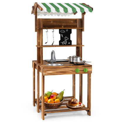 Outdoor Pretend Playset with Barbecue Grill Canopy Chalkboard