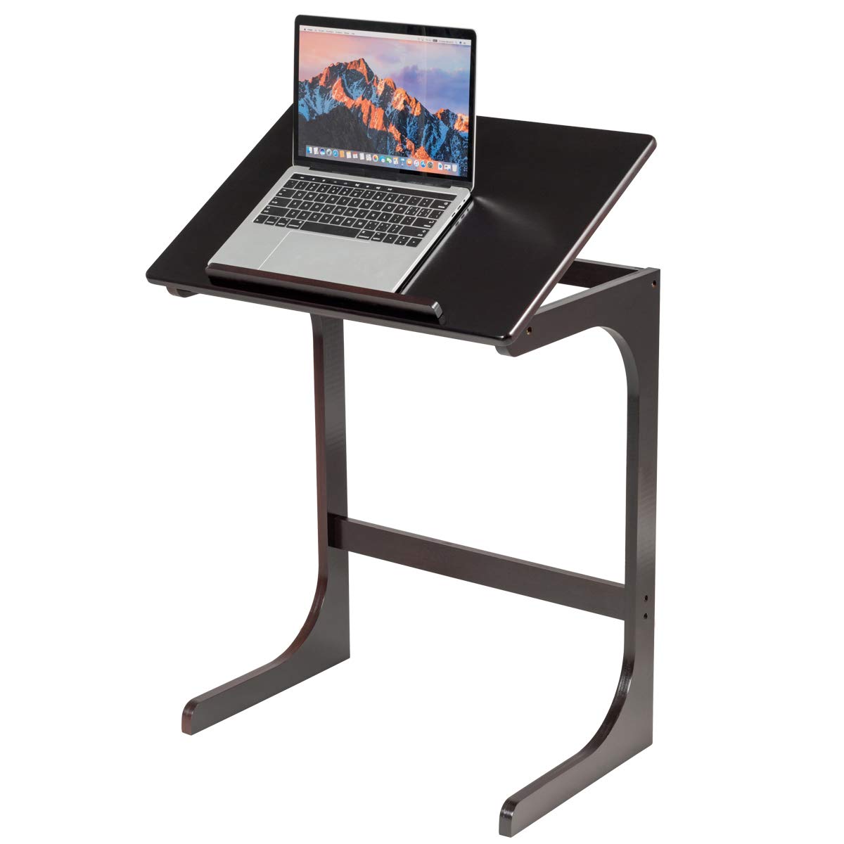 C-Shaped Bamboo Side Table with 7 Adjustable Angles