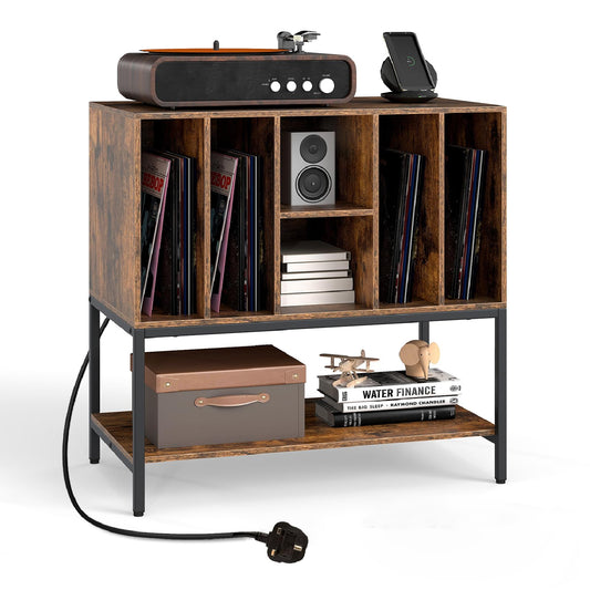 Record Player Stand with Charging Station for Living Room