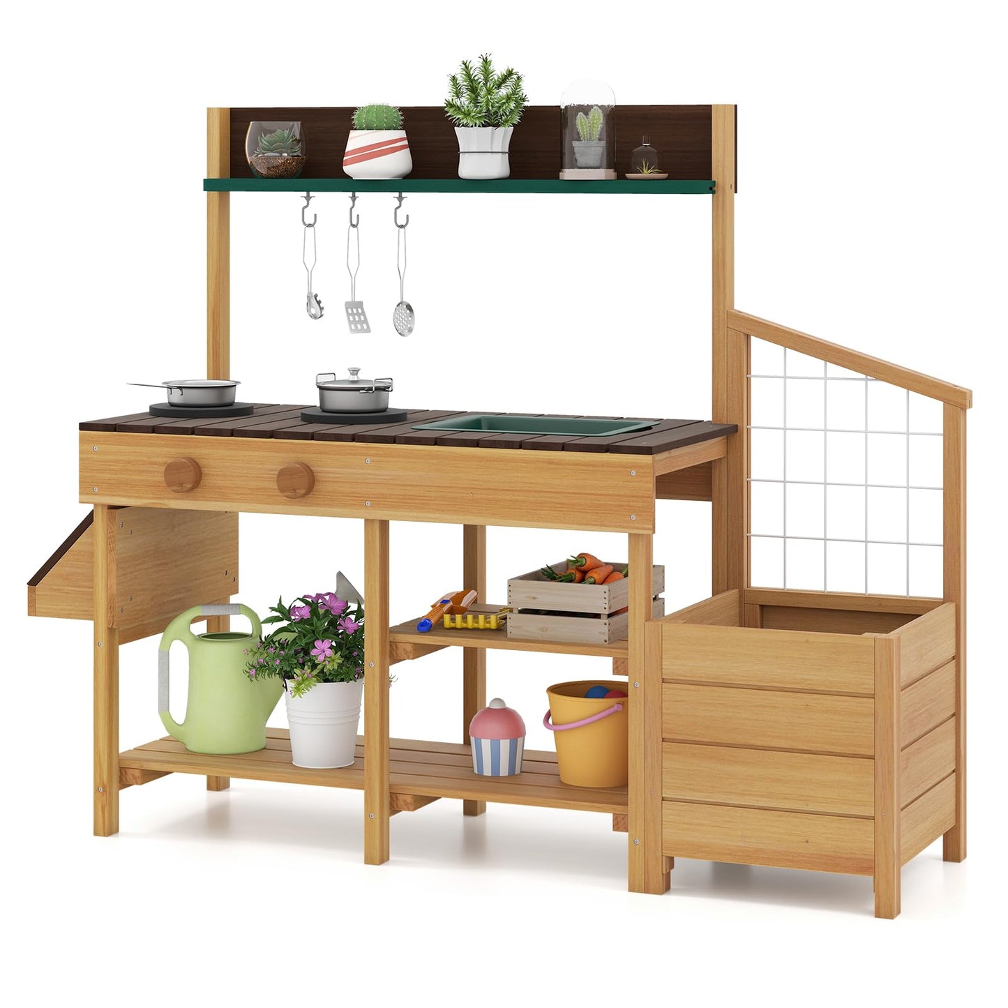 Pretend Mud Kitchen Play Kitchen with Removable Sink and Planter Boxes