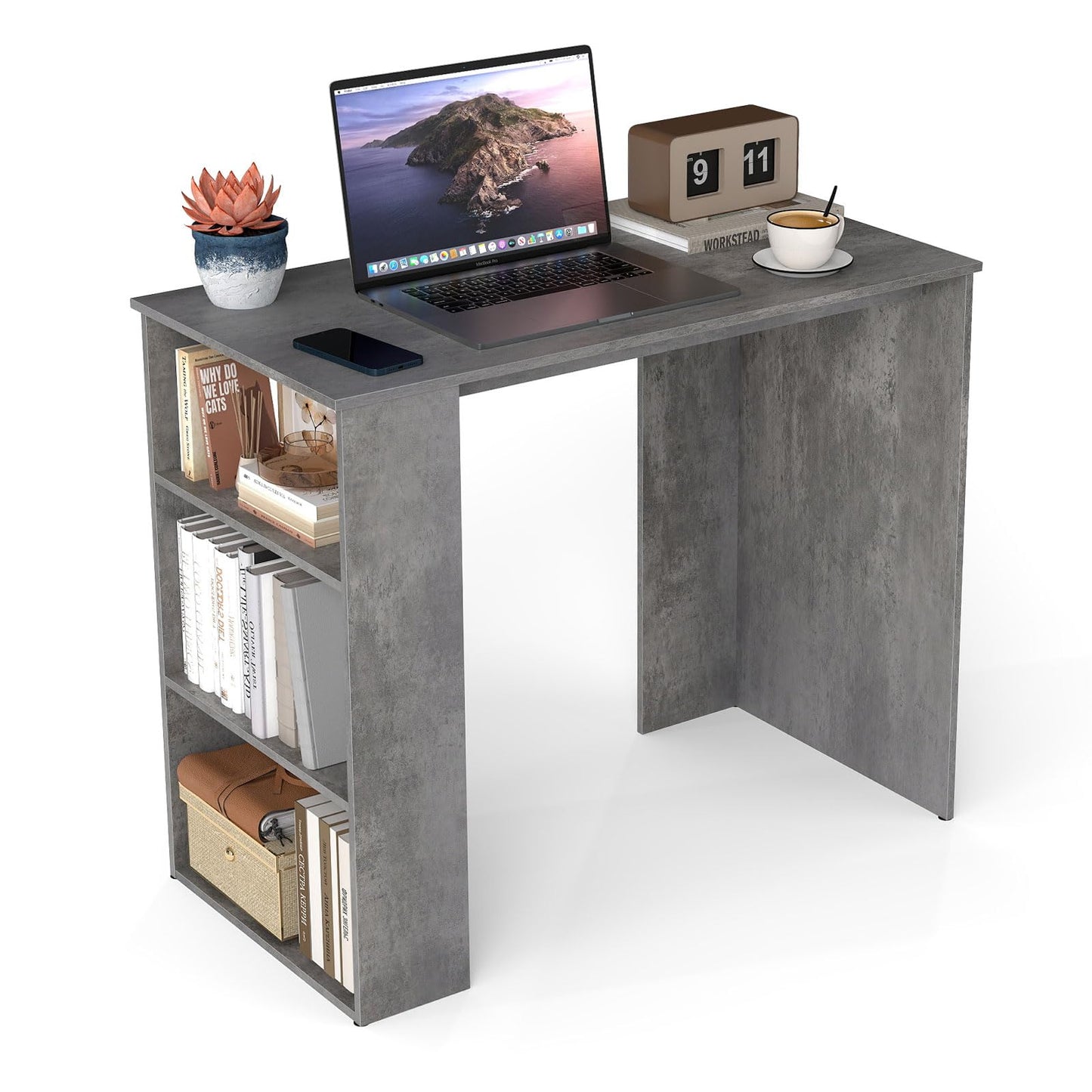 Computer Desk with Bookshelf for Study Living Room