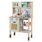 Kids Play Kitchen Wooden Pretend Kitchen Playset with Rattan Doors Wood Legs