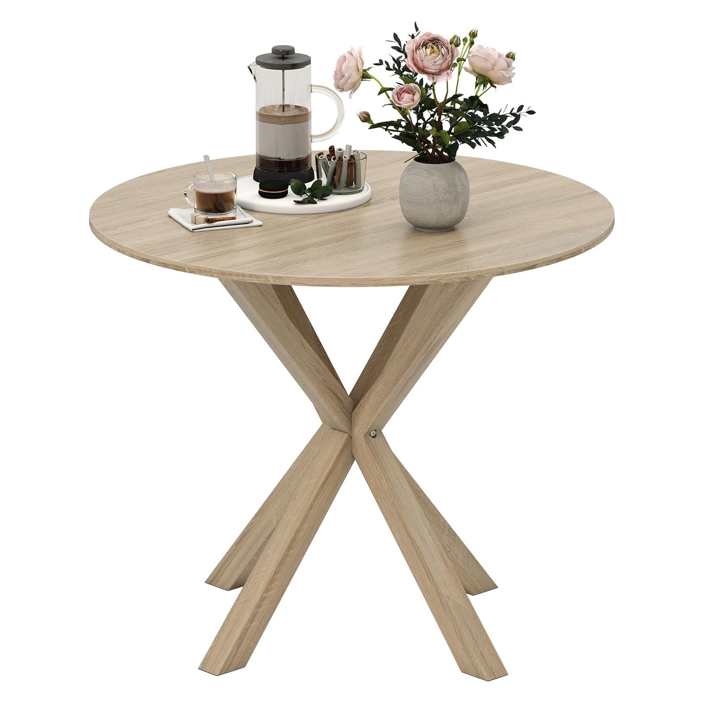 90CM Wood Dining Table with Intersecting Pedestal Base