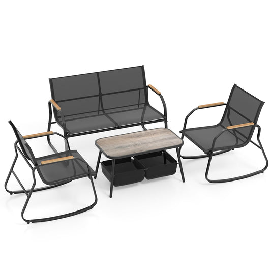 4-Piece Garden Metal Frame Patio Conversation Set with 2 Rocking Chairs