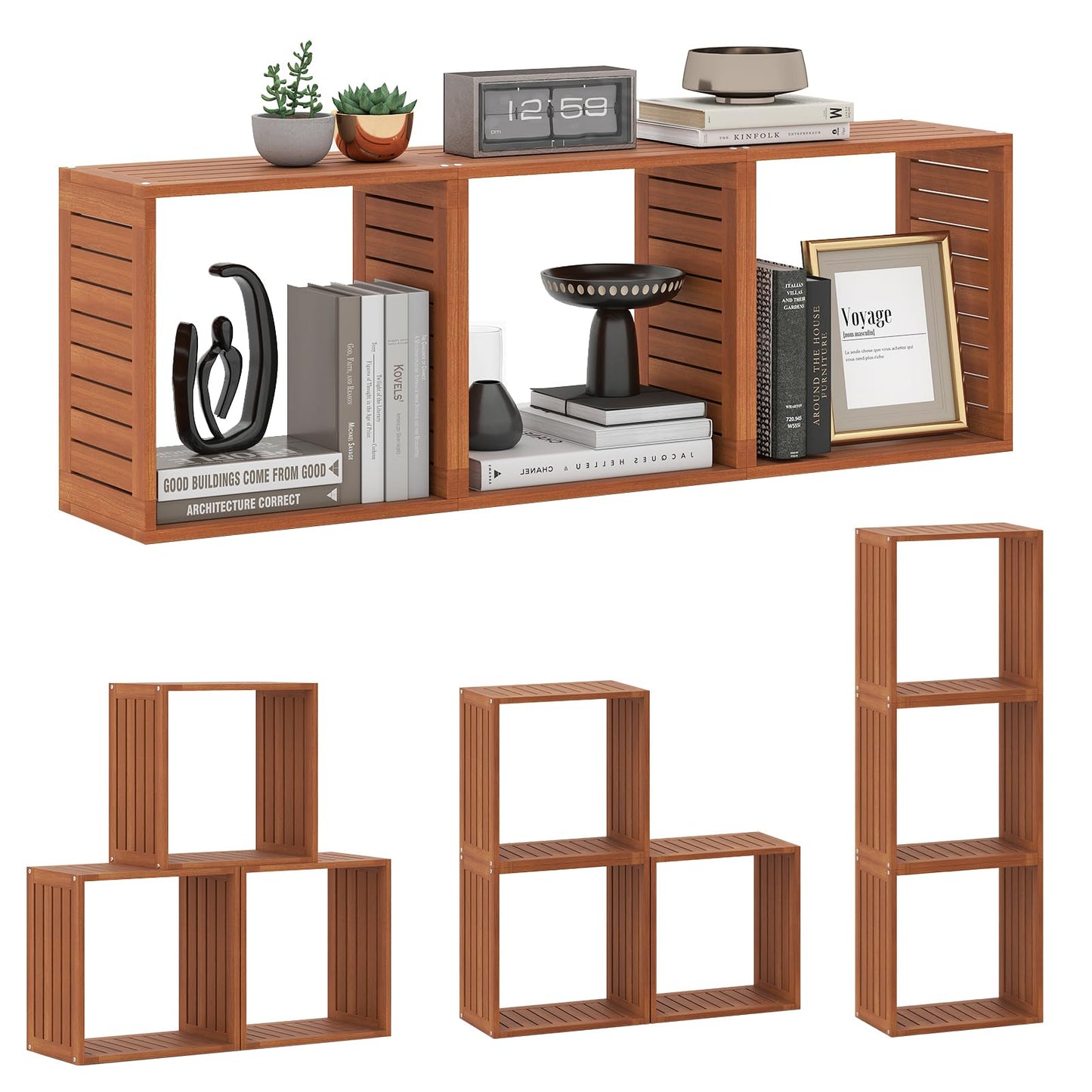 Cube Bookcase Set of 3, Stackable Bookshelf Storage Organizer