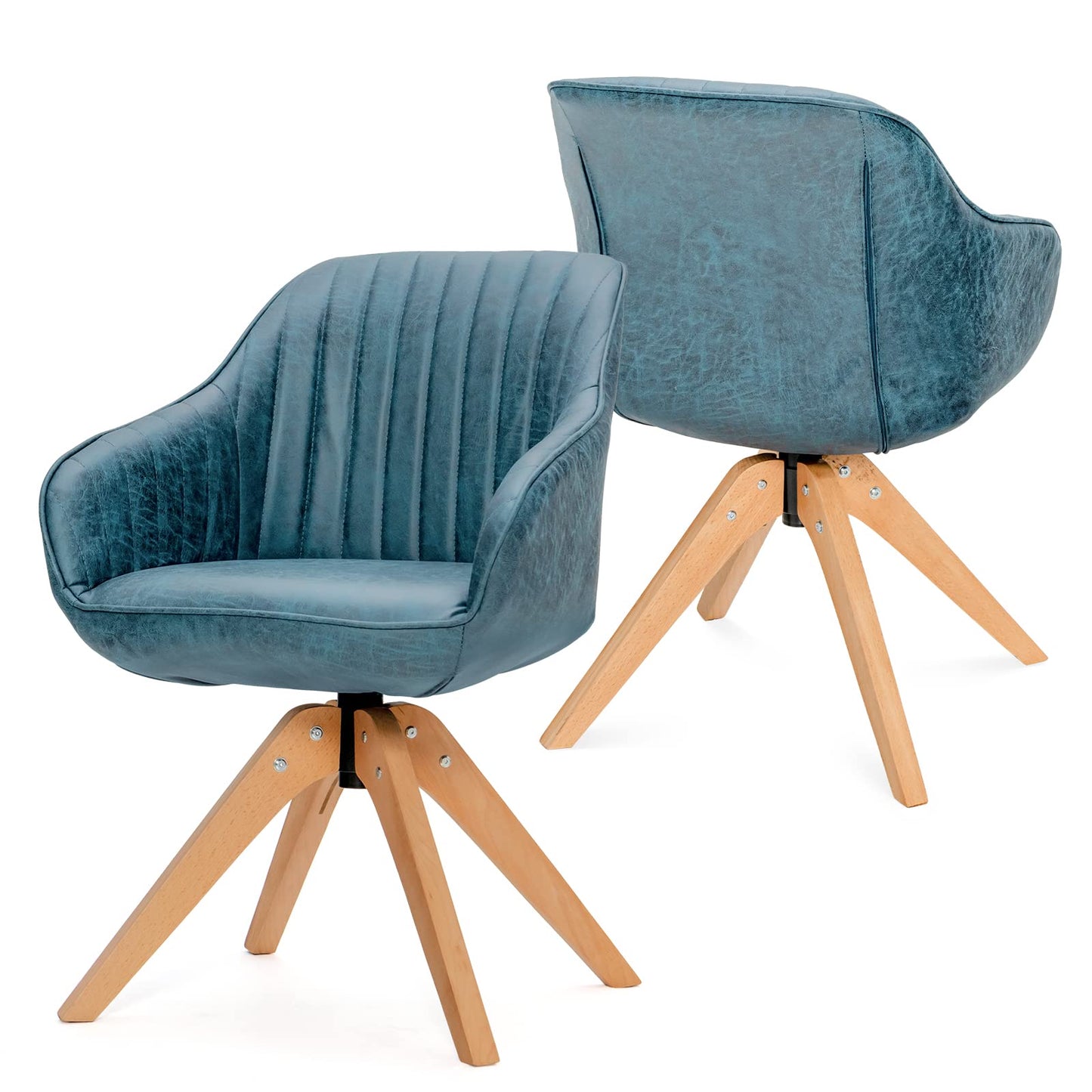 Set of 2/4 360° Swivel Accent Chair with Solid Wood Legs