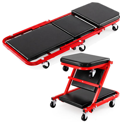 2-in-1 Rolling Folding Z Creeper Seat 36 Inch Roller Garage Chair with 6 Swivel Casters
