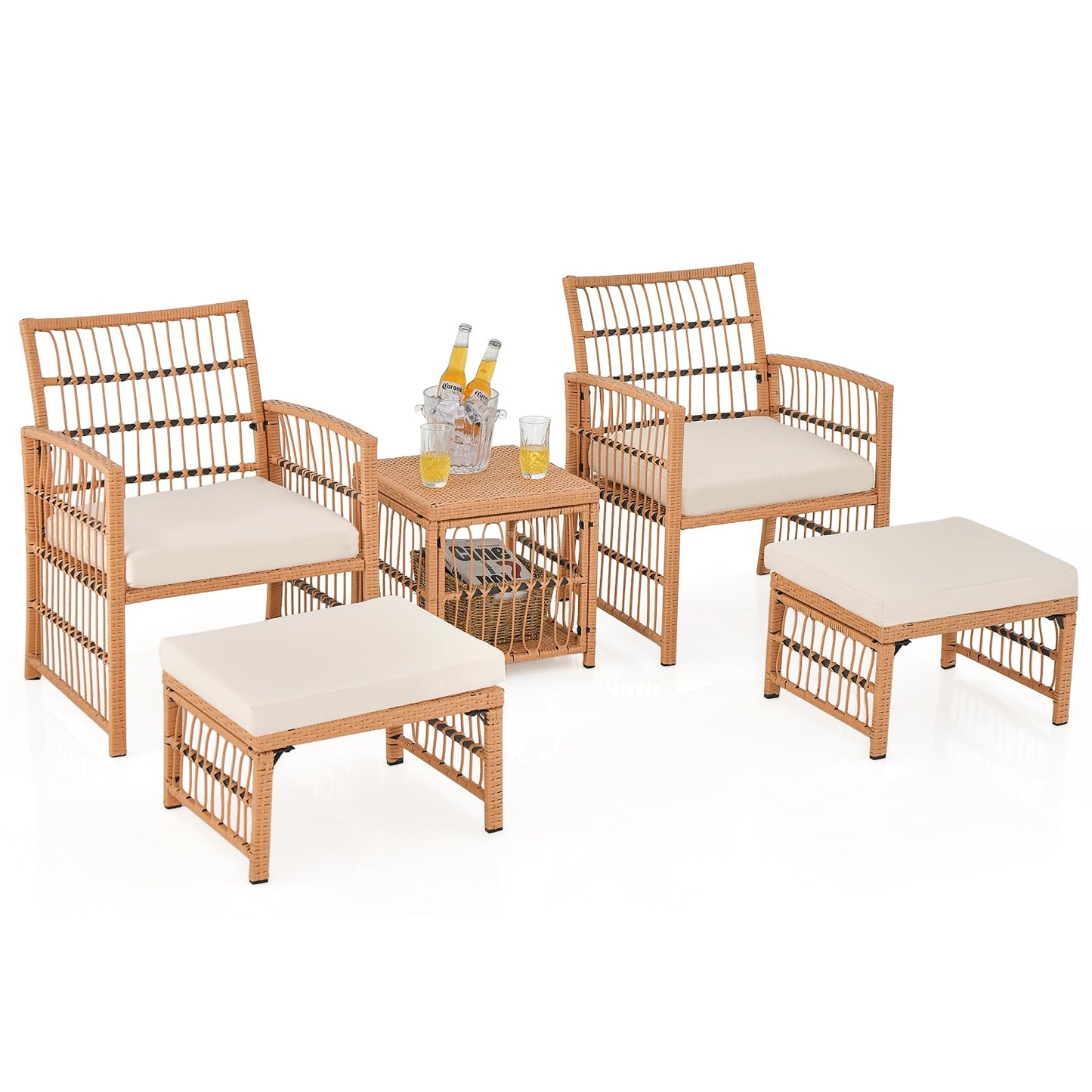 5-Piece Garden Rattan Furniture Set with Cushions