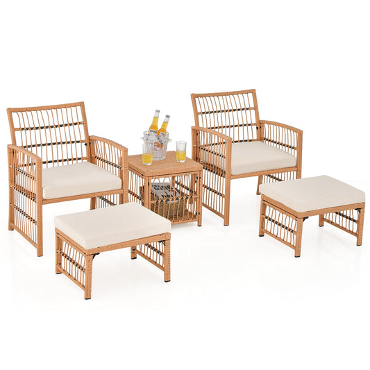5-Piece Garden Rattan Furniture Set with Cushions