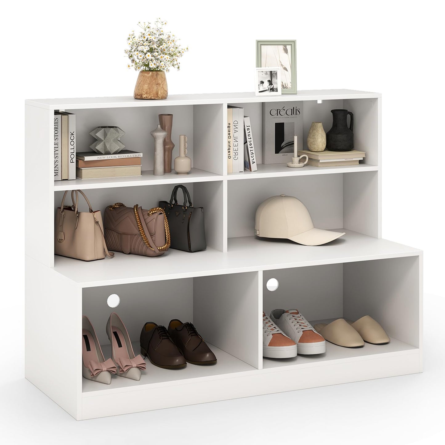 6 Compartments Wooden Shoe Rack Stand for Hallway