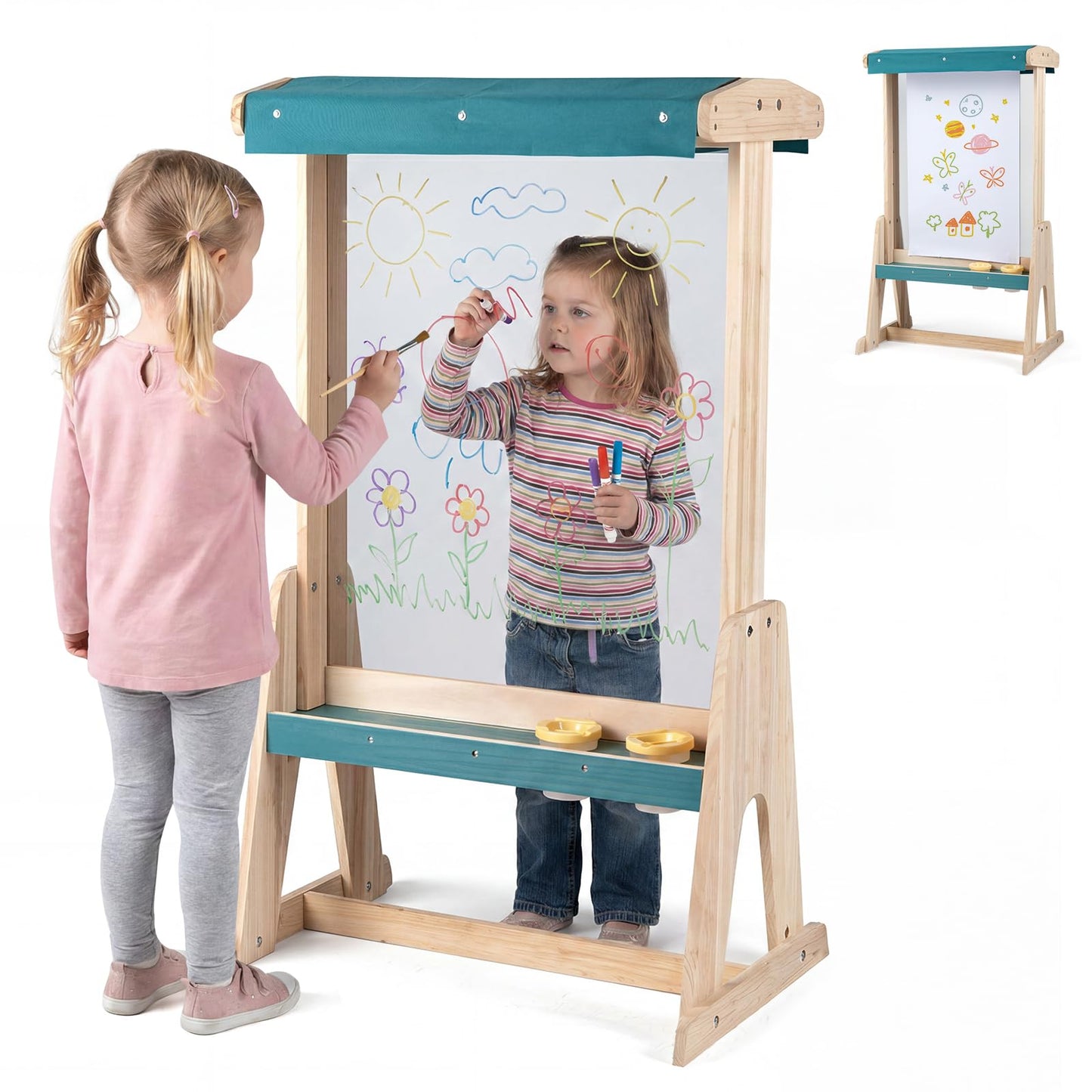 Kids Art Easel, Fir Wood Frame Children’s Double-Sided Easel
