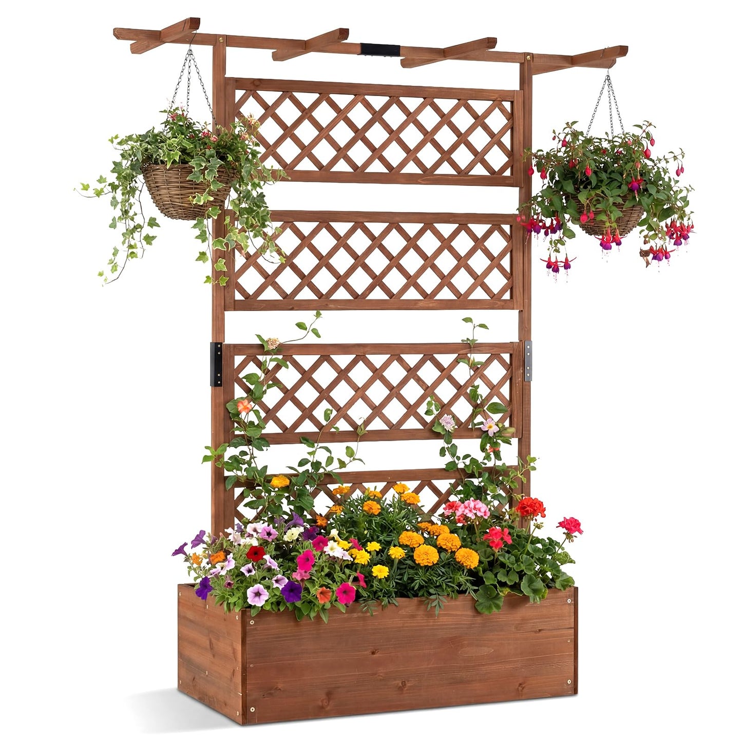 Wooden Planter Box Raised Garden Bed with Lattice Trellis