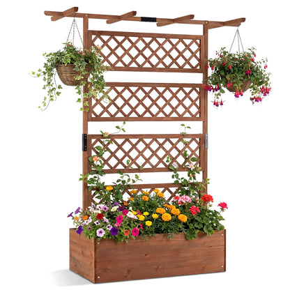 Wooden Planter Box Raised Garden Bed with Lattice Trellis