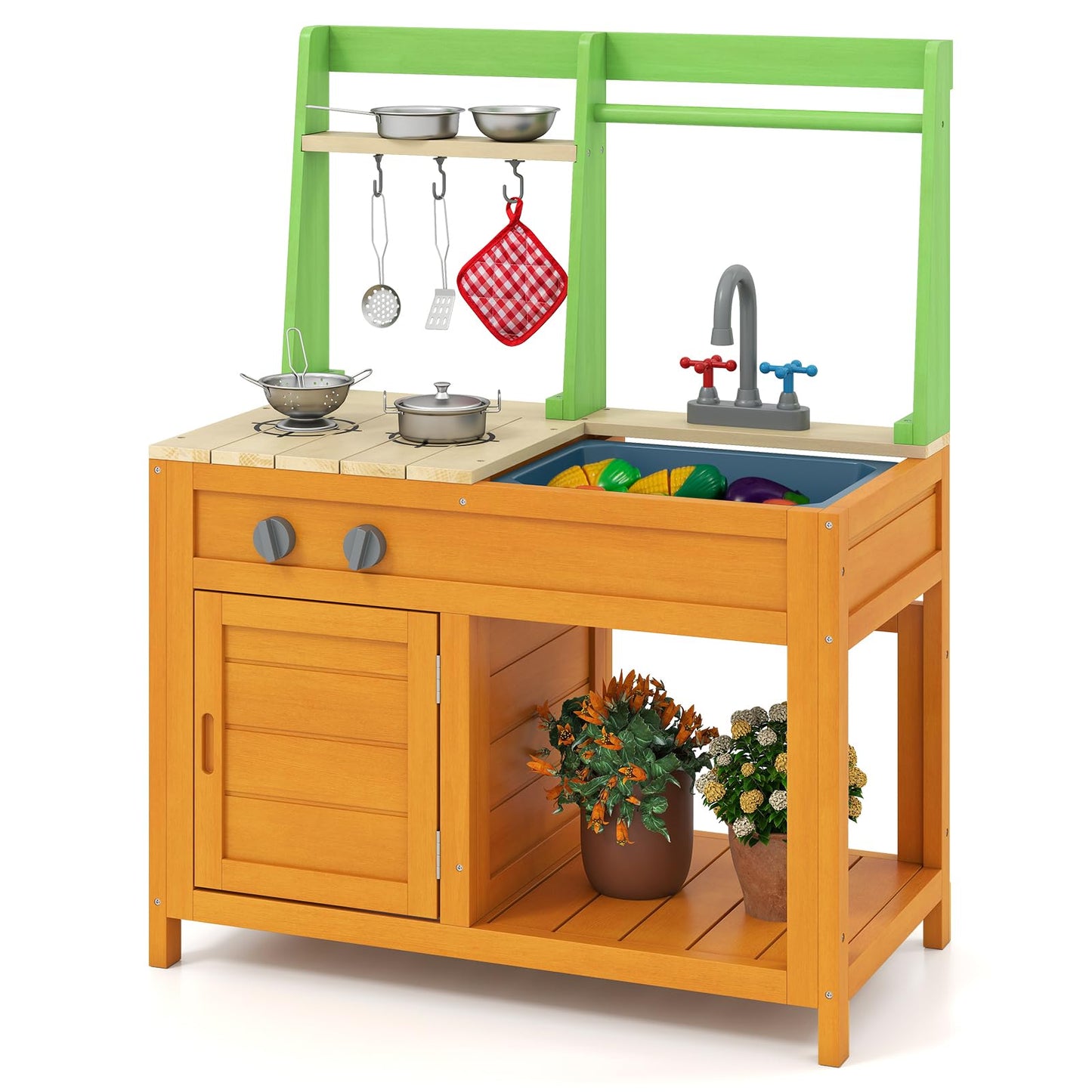 Wooden Kids Toy Kitchen with Realistic Stoves