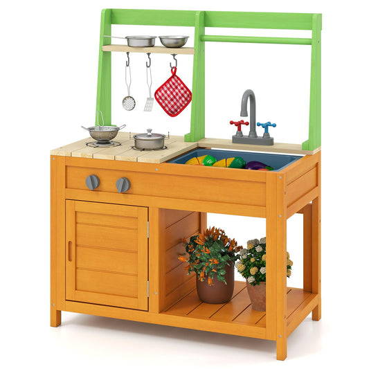 Wooden Kids Toy Kitchen with Realistic Stoves