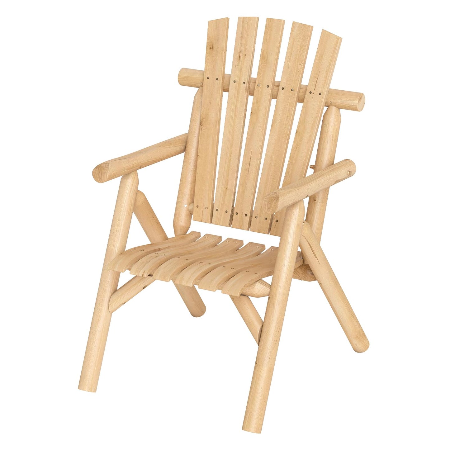 1-Person Garden Chair, Log Wood Fire Pit Lounge Chair with Slatted Backrest
