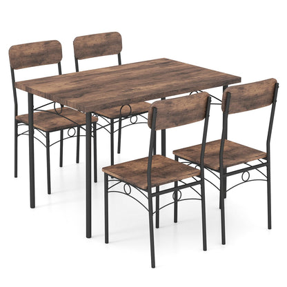 5-Piece Dining Table Set Industrial Metal Frame with Rectangular Table