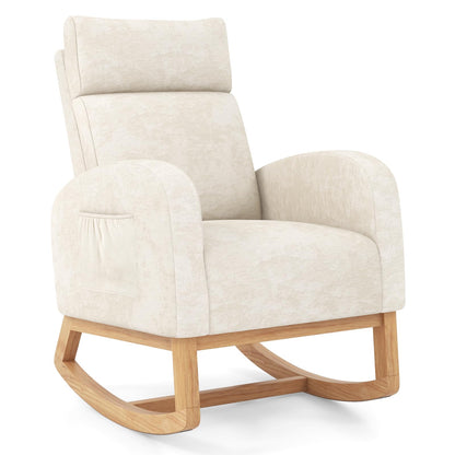 Upholstered Chenille Nursery Rocking Chair with Rubber Wood Frame