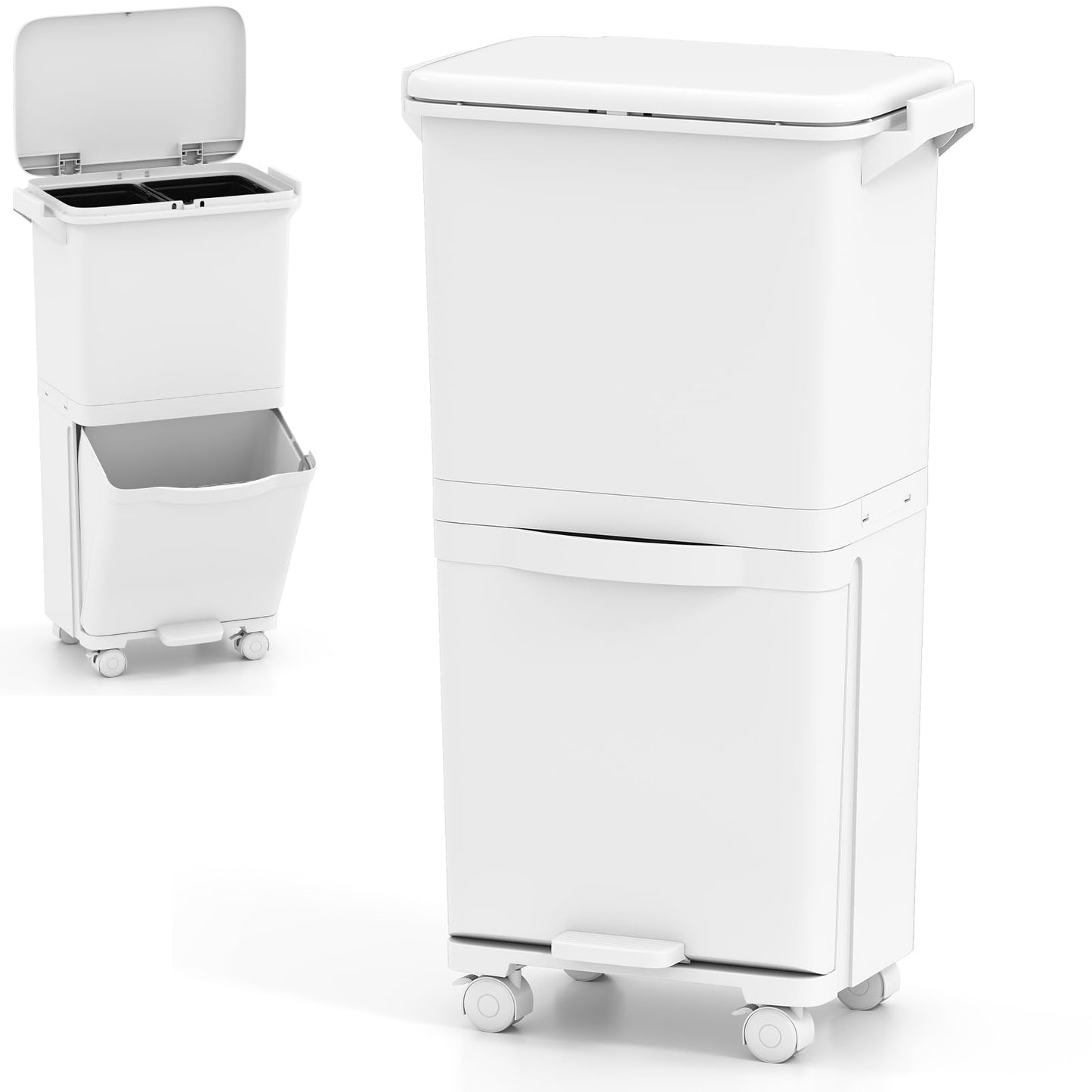 Trash Can with 2 Removable Bins and Tilting Compartment