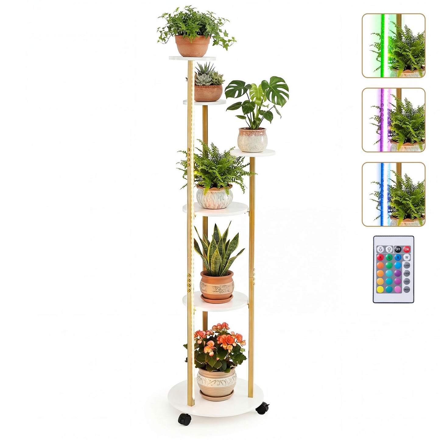 Indoor Plant Stand 6-Tier Corner Shelf with Locking Wheels