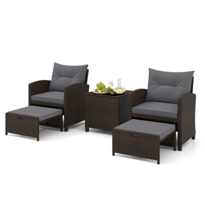 5-Piece Rattan Garden Furniture Set, Patio Conversation Set with 2 Chairs
