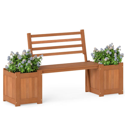 2-in-1 Wooden Planter with Bench, Raised Garden Bed with Open-ended Bottom