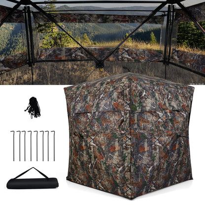 360 Degree One-way See-through Hunting Blind 4 People Ground Blind with Silent-slide Windows