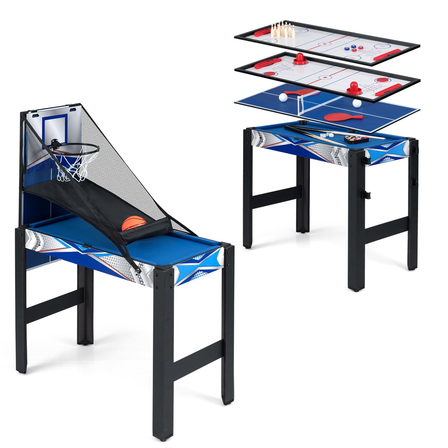 Multi Games Table, 6 in 1 Combo Tables with Air Hockey, Billiards, Table Tennis