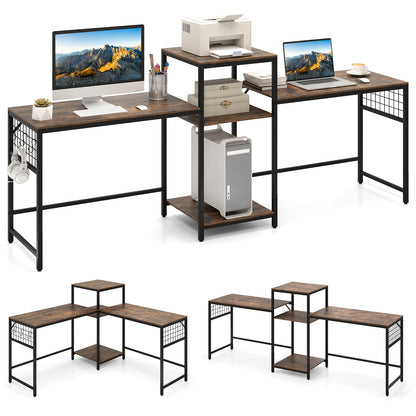 240 cm Long Convertible 2-Person Desk with Printer Stand and Adjustable Shelf
