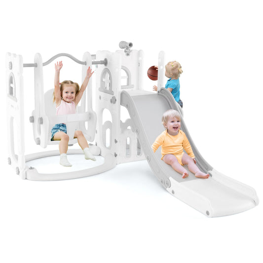7-in-1 Toddle Slide Set with Swing Seat and Basketball Hoop and Ladder