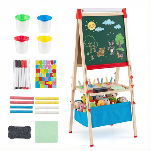 Kids Easel, Double-Sided Art Easels with Magnetic Whiteboard & Chalk Board