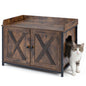 Cat Litter Box Enclosure with 2 Barn Doors Metal Legs and Side Entrance