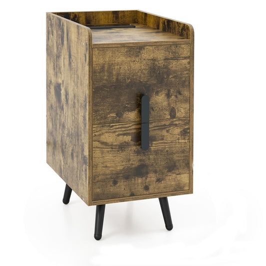 Home Bedside Sofa Side Tables with 2 Drawers and Heavy-duty Metal Legs Support