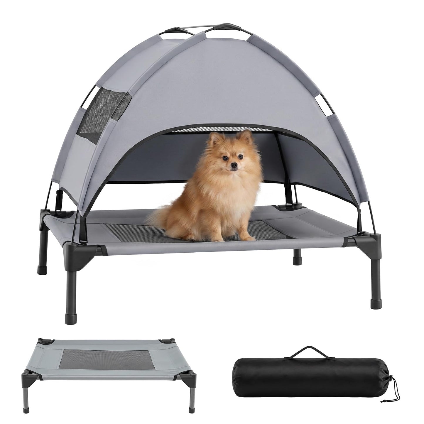 Raised Dog Bed, Elevated Pet Bed with Removable Canopy, Breathable Mesh & Carry Bag