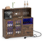 Wine Bar Cabinet with LED Lights & Charging Station