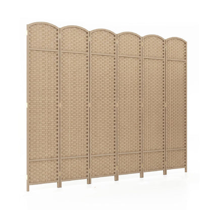 6-Panel Room Divider Folding Privacy Screen with Hand-woven Texture