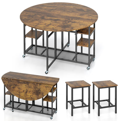 3-Piece Folding Dining Table Set with Large Tabletop and Storage Racks