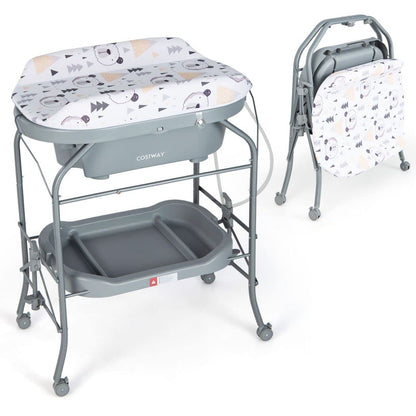 4 in 1 Baby Changing Table Folding Infant Nursery Station with Bath Tub