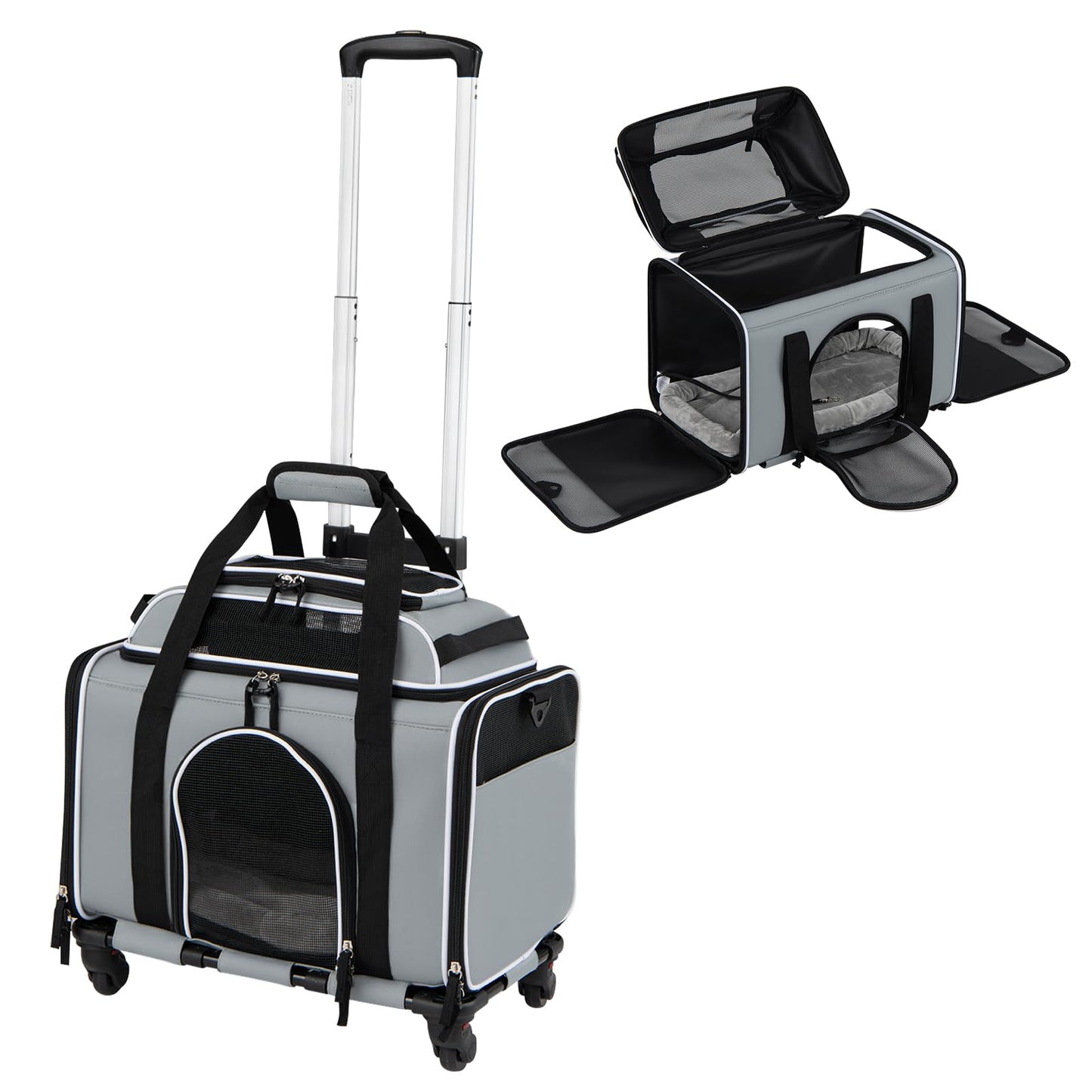 Airline Approved Rolling Cat and Dog Carrier with and Telescopic Handle