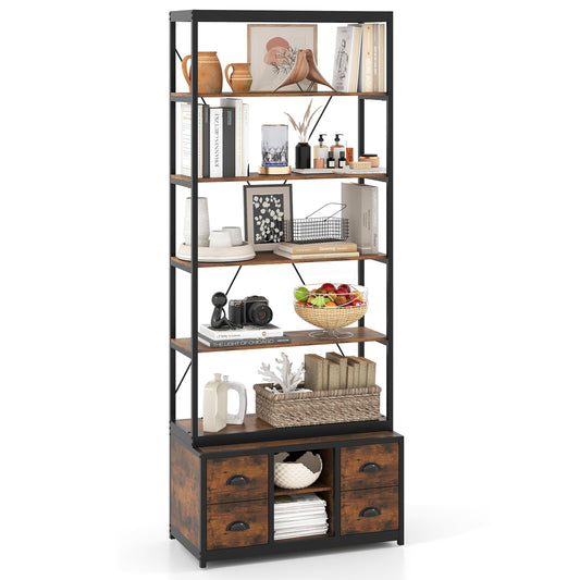 8-tier Bookshelf with Storage and 4 Fabric Drawers