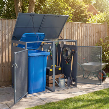 Double Wheelie Bin Storage, 240L Metal Garden Bin Hideaway with Gas Struts
