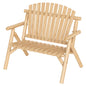 2-PersonLog Wood Patio Bench with Slatted Backrest Built-in Armrest and Curved Seat