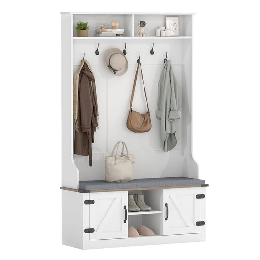 4-in-1 Hall Tree with Cushioned Bench and Shoe Storage for Living Room