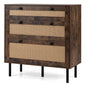 Chest of Drawers, 3-Drawer Boho Storage Dresser (Rustic Brown) | 75 cm Rattan Dresser Organizer Unit
