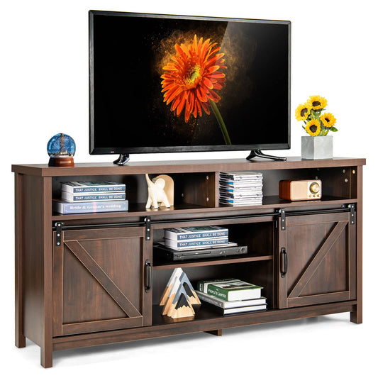 Sliding Barn Door Farmhouse Flat Screen Console for 65 Inch TVs