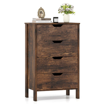 4-Drawer Wooden Tall Utility Storage Dresser with Anti-Toppling Kits for Bedroom