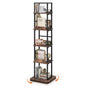 5-Tier Rotating Bookshelf Tower with 360° Spin & Side Rails for Small Spaces