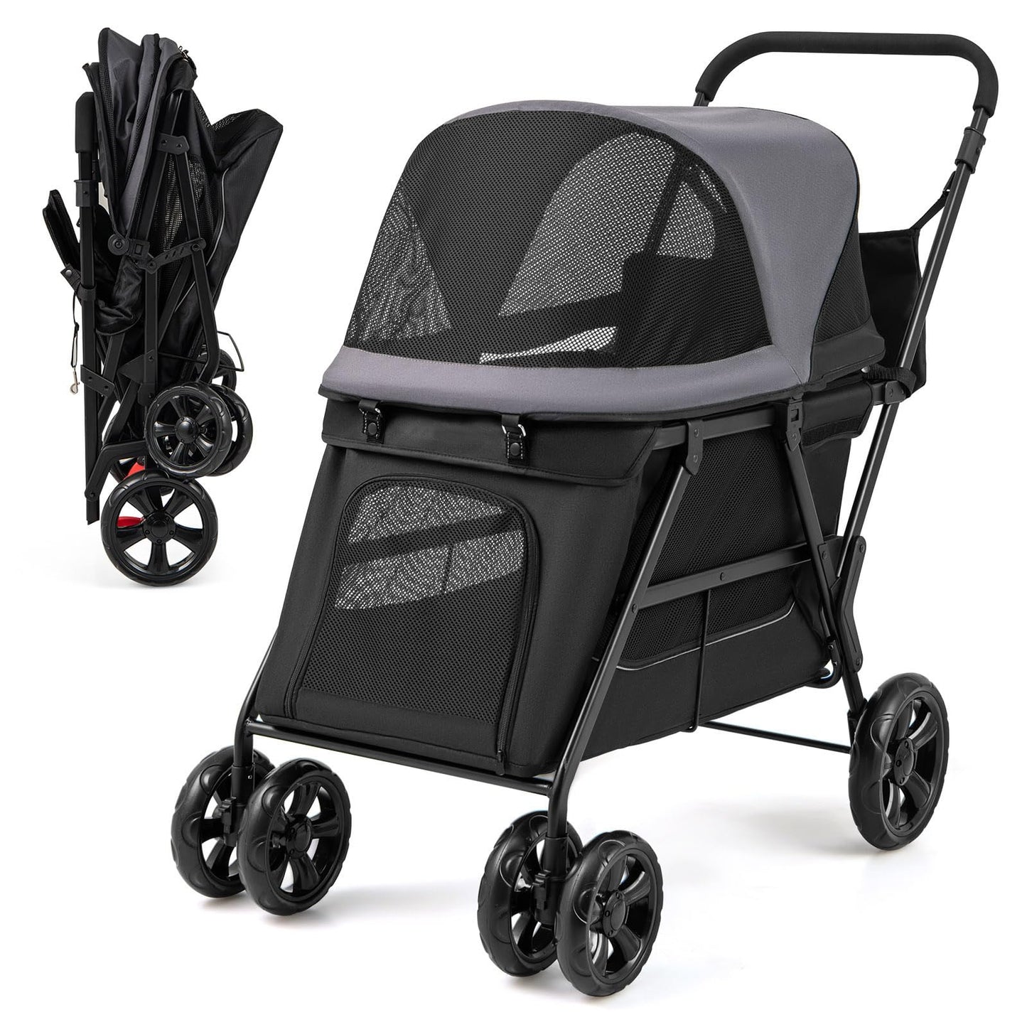 Foldable Dog Pushchair Cat Pram with Dual Entry for Dogs Cats