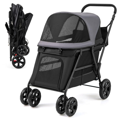 Foldable Dog Pushchair Cat Pram with Dual Entry for Dogs Cats
