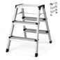 Dual-Sided 3 Step Ladder, Aluminum Folding Step Stool